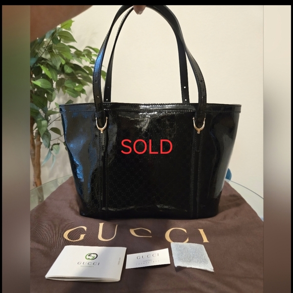 Authentic Gucci Patent Microguccissima Nice Tote In Black. Preowned Excellent - Picture 1 of 9